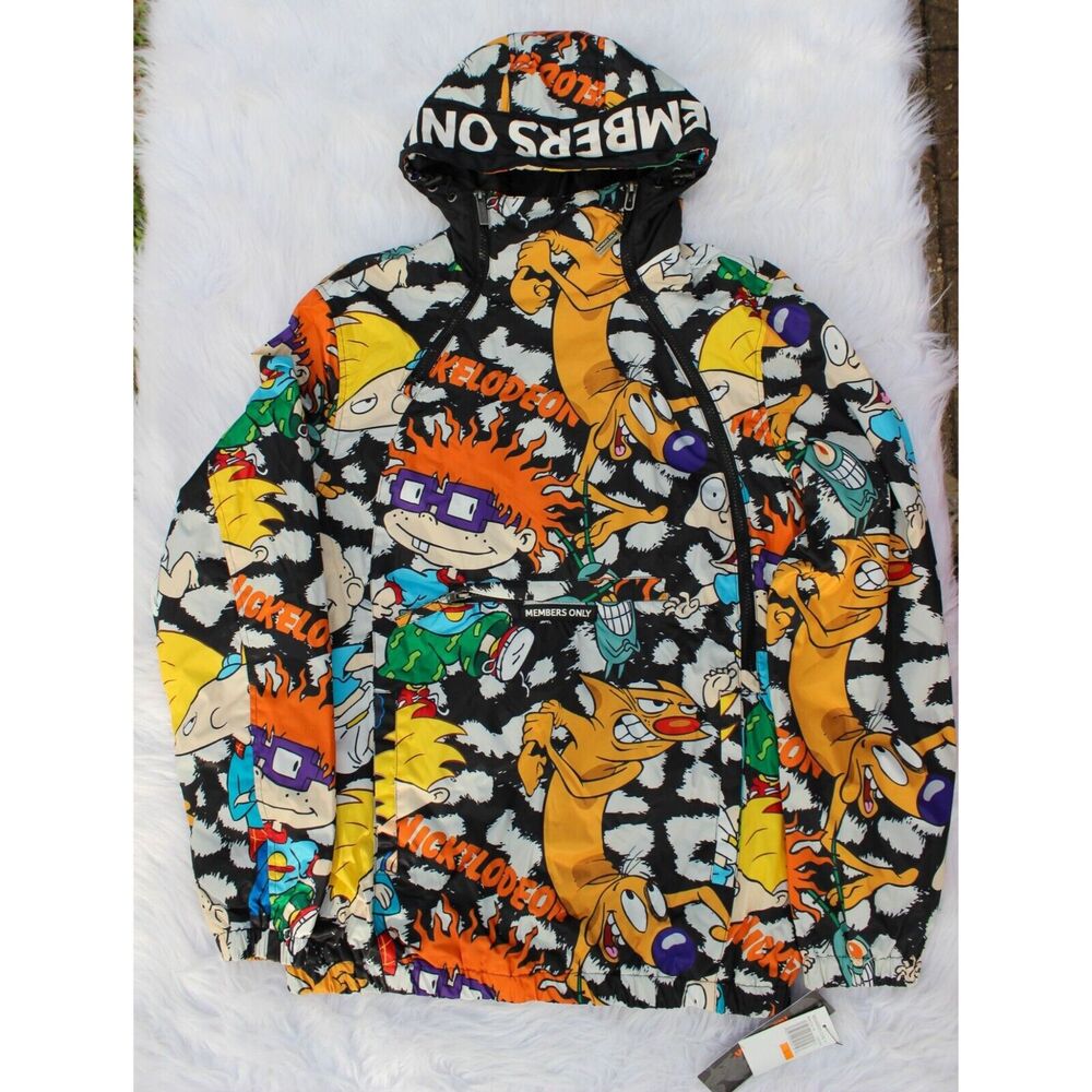 Members Only X Nickelodeon Mash Men's Popover‎ Puff Jacket Cat Dog, Hey Arnold &